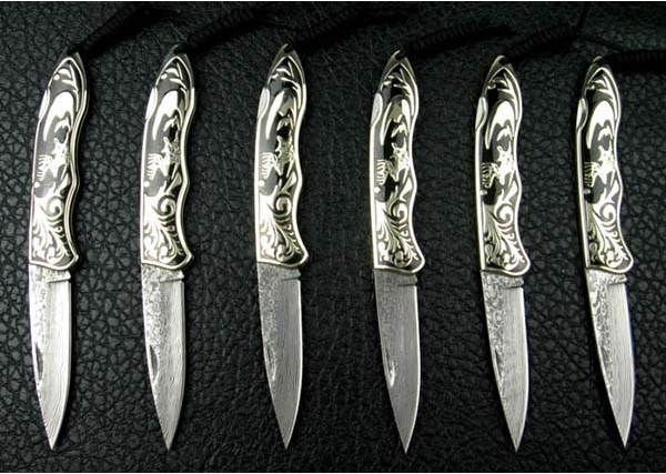 Damascus Steel Small Knife Jungle Folding Knife with Cupronickel Handle UDTEK00537 / UDTEK01204